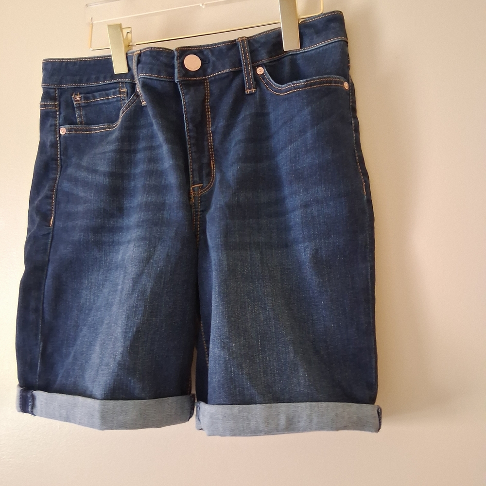 Seven7 Women's Sunset Bermuda Rolled Cuff Jean Shorts - Dark Blue - Picture 5 of 7